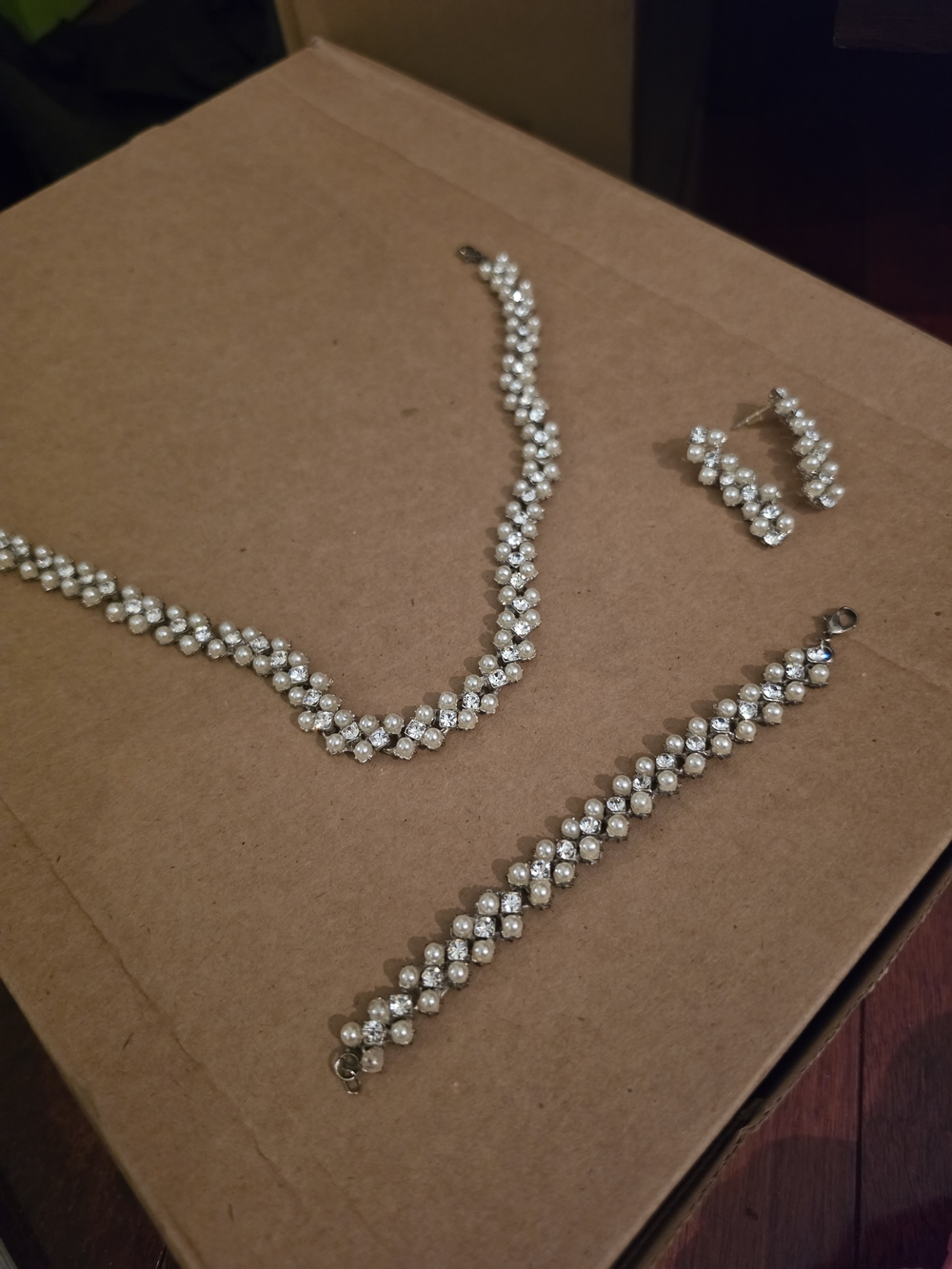 Classic Crystal and Pearl Bridal Necklace, Bracelet & Earring Set - White